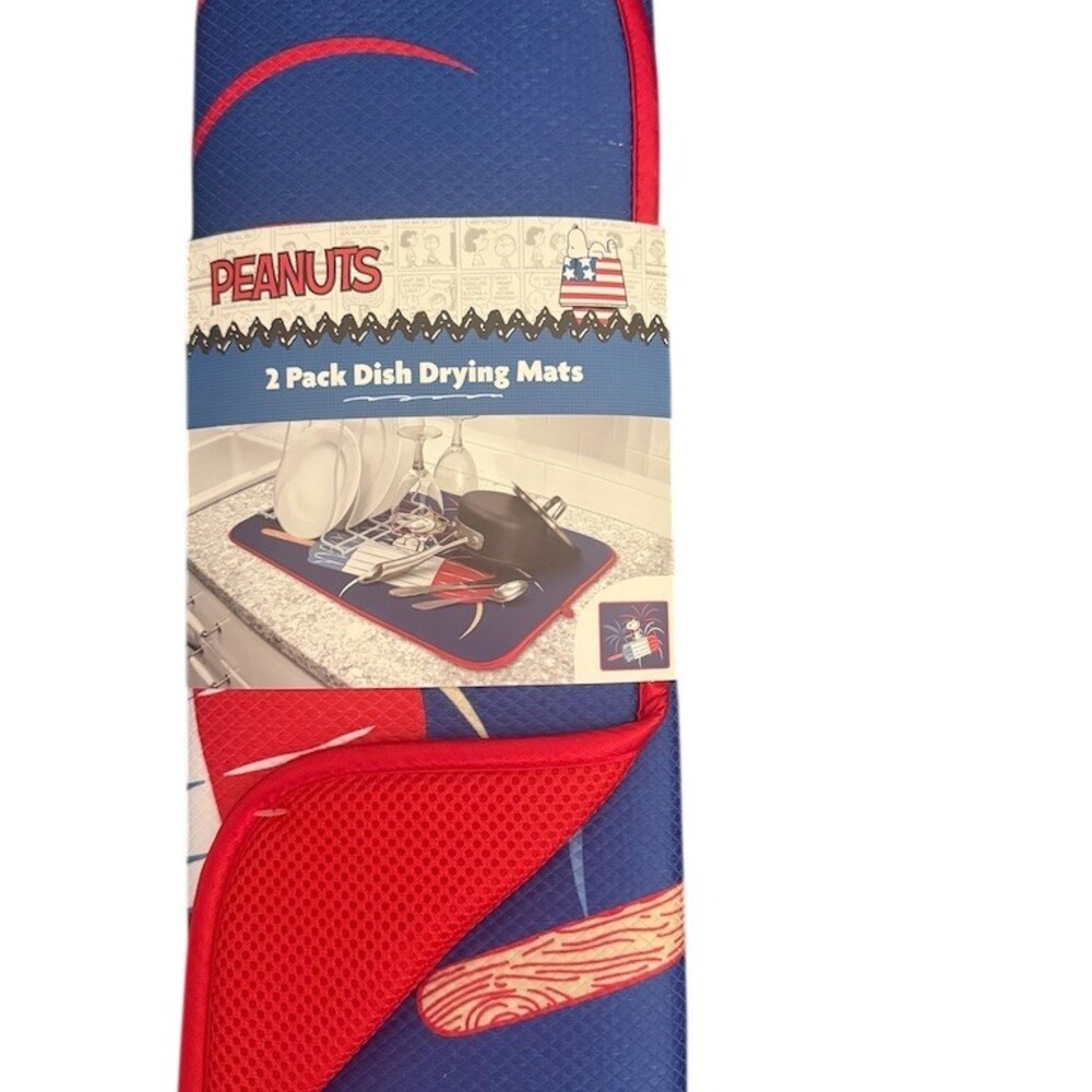 Peanuts Snoopy Patriotic Dish Drying Mats 2-Pack Kitchen Counter Mat Set